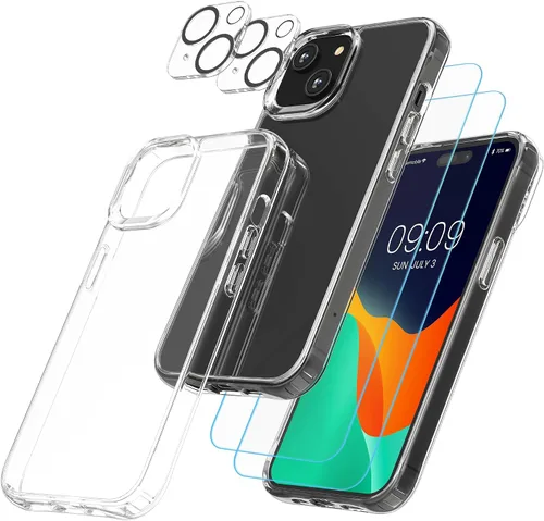 Miniatura 11 de kwmobile Juego de fundas transparentes 5 en 1 compatibles con Apple iPhone 13, incluye protectores de pantalla y cámara, transparente