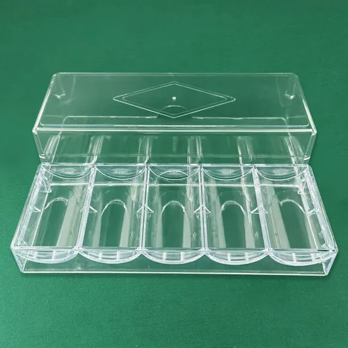 Miniatura 3 de Estante de fichas de póquer de acrílico transparente con cubierta/bandeja de fichas de casino con tapa, capacidad para 100 fichas cada una