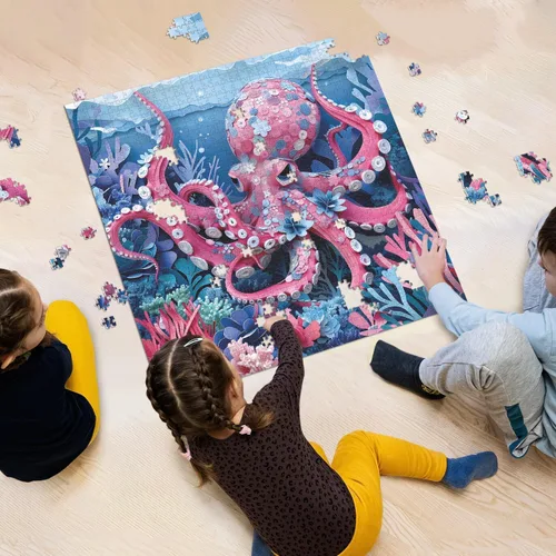 Miniatura 7 de Rompecabezas de pulpo oceánico para adultos de 1000 piezas, rompecabezas de animales marinos azul profundo, arte de papel coral colorido