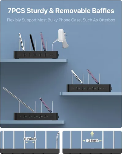 Miniatura 4 de SooPii - Estación de carga PD de 6 puertos para múltiples dispositivos, carga rápida USB C PD de 20 W para iPhone 14/13/12, incluye 6 cables cortos