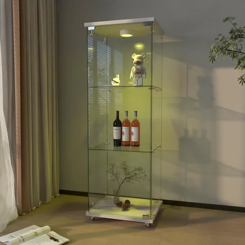 Miniatura 49 de Vitrina de cristal con 3 estantes con 2 puertas, vitrina de cristal transparente para sala de estar, dormitorio, 49.49 x 31.77 x 14.37 pulgadas