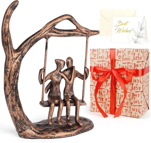 Miniatura 14 de Kresecioo Aniversario para pareja/ella, estatua de pareja cariñosa besándose debajo del paraguas, escultura de hierro fundido hecha a mano