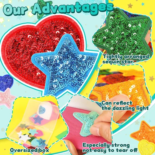 Miniatura 3 de Parches bordados de lentejuelas para planchar para la ropa: KINGSOW 40 piezas Preppy Parche de estrella brillante con adhesivo para manualidades