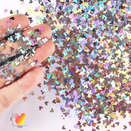Miniatura 2 de Renfio 1.75 onzas, 1.76 oz, confeti holográfico de Mickey Mouse, con purpurina y forma de Mickey Mouses, lentejuelas brillantes y gruesas