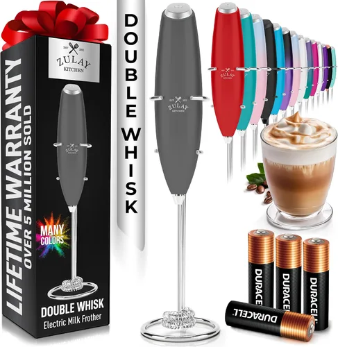 Miniatura 110 de Zulay Kitchen Espumador de leche de mano con pilas Duracell AA – Mezclador eléctrico ultrarrápido y creador de espuma, mezclador de bebidas fácil