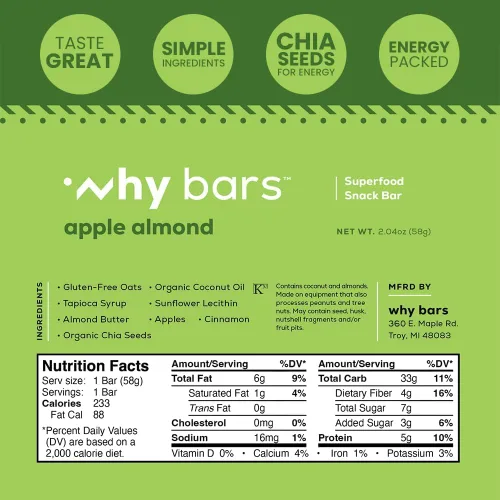Miniatura 2 de Barras de proteínas, almendra de manzana, barras de 2.04 onzas (paquete de 12 barras de proteínas) – Barra de proteínas, superalimento, sin gluten