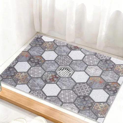 Miniatura 20 de Alfombrilla de ducha cuadrada antideslizante: Alfombrillas de ducha de 24 x 24 pulgadas con orificio de drenaje en el medio - Alfombrilla de suelo
