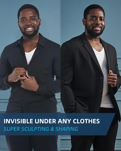 Miniatura 6 de KOCLES Camisas de compresión Gynecomastia para hombres, faja moldeadora adelgazante para cuerpo, camiseta de entrenamiento con cuello en V