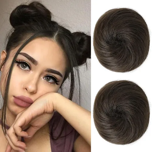 Miniatura 35 de REECHO Piezas de cabello Space Bun, 2 extensiones de moño mini con clip de pinza en extensiones de moño falsas de orejas de gato y desordenadas