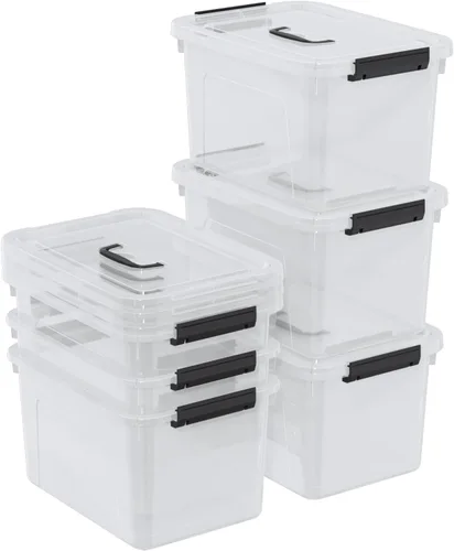 Miniatura 2 de Cajas transparentes de 10 litros con asas, contenedores de plástico para almacenamiento pequeños, juego de 6