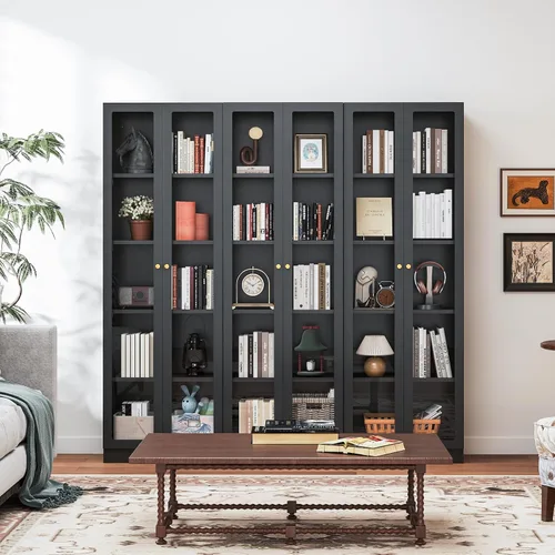 Miniatura 2 de IRONMIX - Vitrina de exhibición moderna con puertas, gabinete curio de metal con estantes, vitrinas de 180 cm de alto para coleccionables