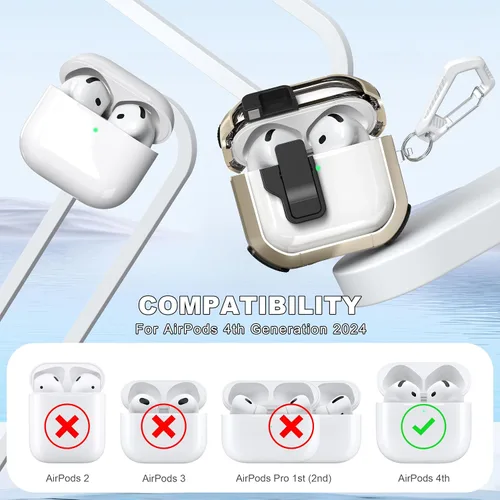 Miniatura 4 de Funda para AirPods de 4ª Generación, Diseño Transparente con Tapa Emergente Automática, Incluye Herramienta de Limpieza, Duradera y Resistente a