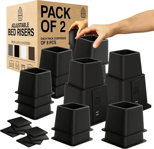 Miniatura 8 de Home Intuition Elevadores de cama ajustables resistentes de 3, 5 u 8 pulgadas, paquete de 4 (negro con USB)