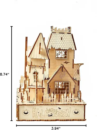 Miniatura 10 de Rompecabezas de madera 3D para Halloween, incluye tira de luz, rompecabezas y rompecabezas para Halloween/cumpleaños, regalos para adultos