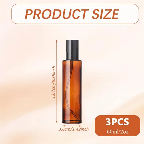 Miniatura 8 de 3 botellas de bomba de vidrio ámbar de 2.0 fl oz y 2 onzas – crema de viaje, loción, mini dispensador de jabón, botella cosmética, recipiente