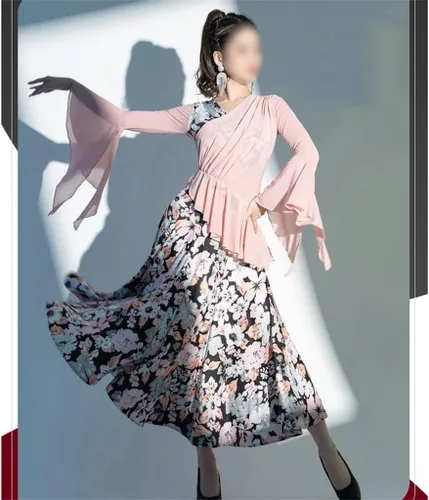 Miniatura 3 de LLAMN - Disfraces de baile de flora de malla, manga larga, vestido de baile de tango Foxtrot (color D, talla código M)