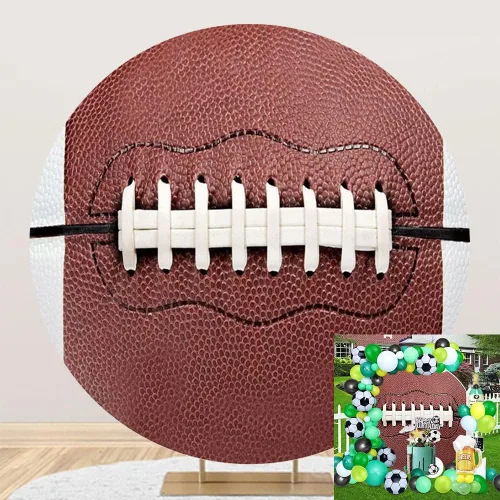 Telón de fondo redondo de fútbol americano, temática de rugby, para hombres, niños y niños, decoración de fiesta de cumpleaños de 6.5 x 6.5 pies