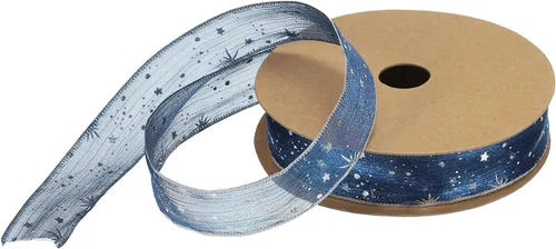 Miniatura 9 de MECCANIXITY Cinta transparente de organza de estrella de 1 pulgada y 20 yardas, cinta de hilo de nieve brillante negra para envolver regalos, caja