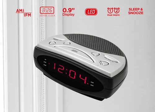 Miniatura 3 de HANNLOMAX Radio despertador HX-137CR, radio PLL AM/FM, alarma dual, pantalla LED de 0.9", solo operación de CA