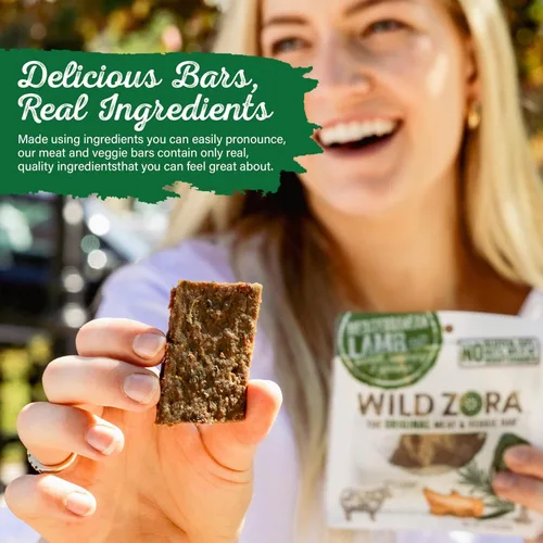 Miniatura 2 de Wild Zora Barritas de carne y verduras, cordero mediterráneo, paquete de 8, 100% cordero alimentado con hierba, aperitivos paleo saludables
