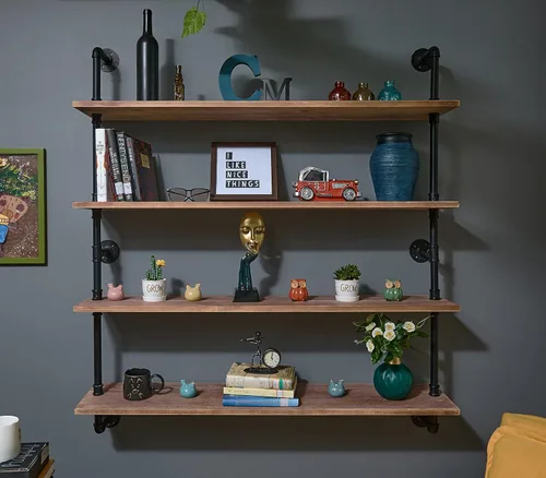 Miniatura 48 de HDDFER - Estantería industrial para tuberías rústicas en blanco, estantes de pared de tubería industrial con tablas de madera, estantes flotantes