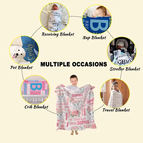 Miniatura 7 de Manta personalizada de elefante para bebés, manta de franela rosa personalizada con nombre para niñas y niños, mantas suaves para sofá y cama