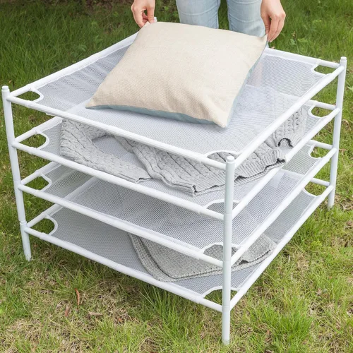 Miniatura 8 de Estante de secado de suéter, estante de secado de ropa plano apilable de 4 capas, estante de secado de lavandería, secadora de aire de malla
