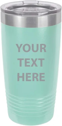 Taza de café personalizable con texto personalizable y grabado láser de 20 onzas verde azulado