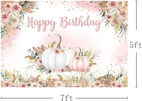 Miniatura 3 de MEHOFOND Fondo de cumpleaños de calabaza de otoño de 7 x 5 pies para niños, suministros de fiesta de primer y segundo cumpleaños, fondo de hierba