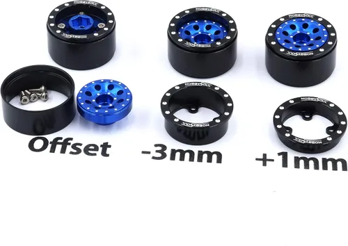 Miniatura 2 de hobbysoul Ruedas RC ajustables con compensación 1.0 Peso 21g/llanta, ruedas Beadlock 1.0 negras y azules para 1/18 Traxxas TRX4M Axial SCX24 90081