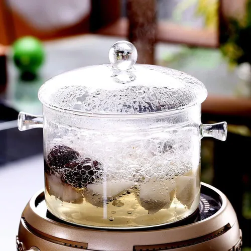 Miniatura 5 de Olla de vidrio de 1600ml con tapa, olla de cocina para estufa y sartén con tapa y asa, olla transparente para cocinar a fuego lento, olla de sopa