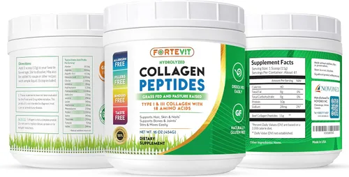 Miniatura 7 de FORTEVIT - Péptidos de colágeno en polvo para mujeres y hombres, hidrolizados tipo I y III, alimentados con pasto, sin sabor, apoya la elasticidad