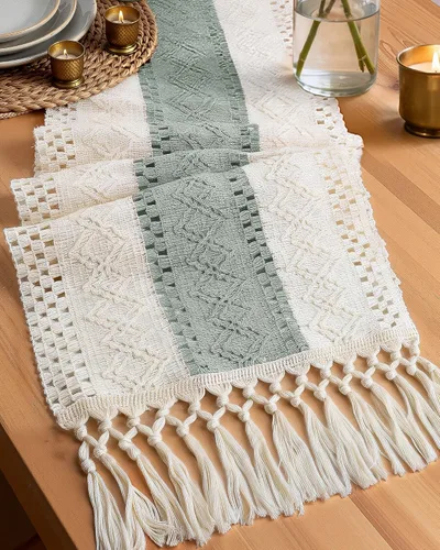 Miniatura 9 de Pureegg Camino de mesa bohemio de granja – 48 pulgadas, diseño de borla tejida con textura de lino para decoración de mesa de comedor, cocina, mesa