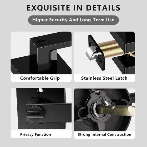 Miniatura 5 de Manija de puerta negra mate resistente, manija de puerta de entrada con llave igual, pomos de puerta con cerradura y llave, manija de puerta Negro