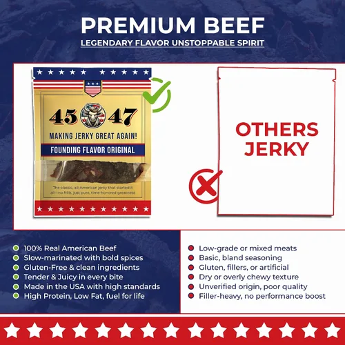 Miniatura 6 de Carne seca 45-47 – Carne seca premium hecha en Estados Unidos, 0.35 onzas de proteína por porción, baja en grasa, sin gluten, aperitivo audaz