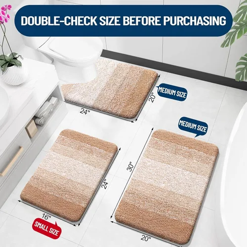 Miniatura 3 de OLANLY Juego de alfombras de baño de 3 piezas, alfombras de baño de microfibra suave y absorbente y alfombra de inodoro de contorno en forma de U