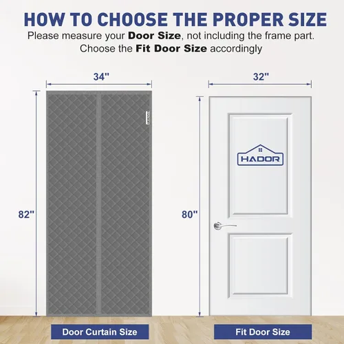 Miniatura 2 de HADOR Cortina Magnética con Aislamiento Térmico para Puerta que se Ajusta a Puerta de Tamaño 32" x 80", Tela Oxford Acolchada con Relleno de Algodón