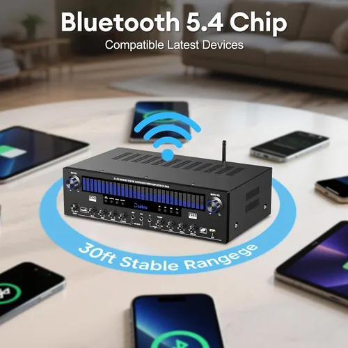 Miniatura 6 de Daakro Receptores estéreo amplificador de audio para el hogar con pantalla DSP, 300 W de potencia nominal 5.1 canales receptor Bluetooth