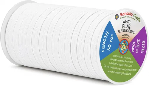 Miniatura 167 de Mandala Crafts - Rollo de cordón elástico plano para costura y manualidades Blanco