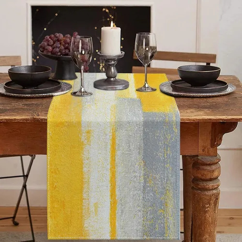 Miniatura 13 de Emvency - Camino de mesa de estilo granja, pintura de arte abstracto vintage en azul y gris para mesa de cocina, cenas familiares, fiestas, bodas