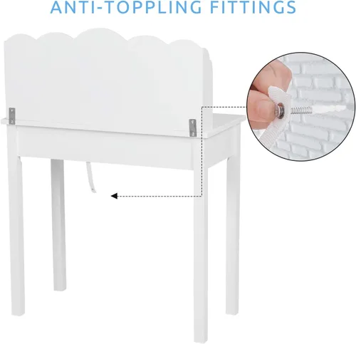 Miniatura 8 de ADORNEVE Pequeño Escritorio Blanco con Estante Superior y Puertos USB, Escritorio de Oficina en Casa de 31.5 Pulgadas con Cajones, Mesa de Estudio