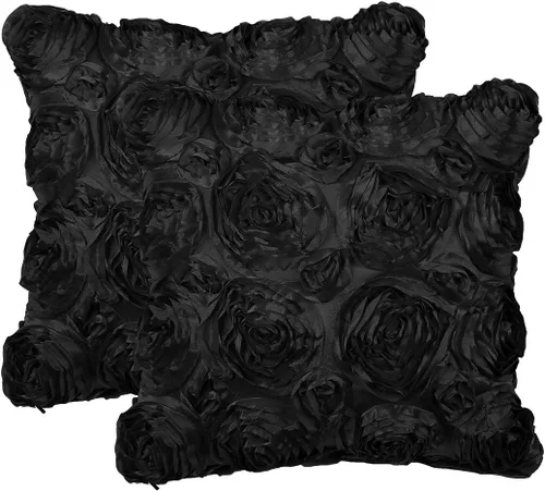 PiccoCasa 2 fundas de almohada con diseño de flores 3D, románticas fundas de cojín decorativas de satén, funda de almohada con rosas estéreas, para