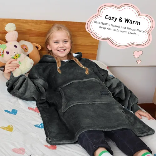 Miniatura 2 de Solaris - Sudadera con capucha tipo manta para niños - Regalo cálido y suave, sudadera de forro polar Sherpa de gran tamaño y acogedora para Gris