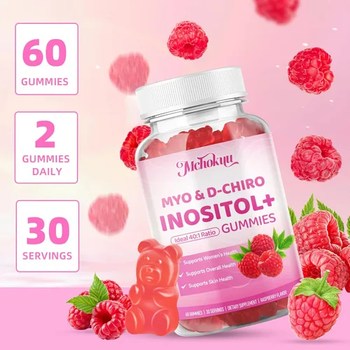Miniatura 7 de Gomitas de mio-inositol y D-Chiro inositol, suplemento ideal de proporción 40:1 para mujeres con vitamina D3 y B12 para apoyar el equilibrio