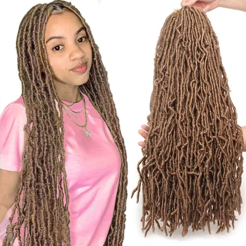 Miniatura 13 de Leeven - 6 paquetes de 21 mechones de cabello largo trenzado para mujer, trenzas de ganchillo sintético de cabello rizado desordenado estilo Rastas