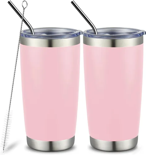 Miniatura 12 de COMOOO Taza de viaje de acero inoxidable de doble pared aislada al vacío de 20 onzas con tapa y pajita, taza de café aislada con recubrimiento