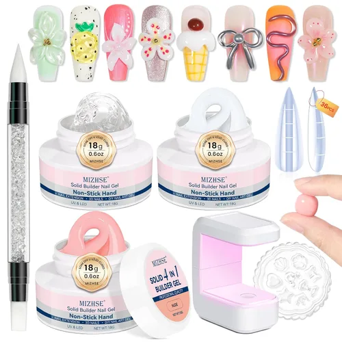 Miniatura 14 de MIZHSE Gel 3D transparente para arte de uñas, gel constructor sólido para uñas, 5 en 1, escultura no pegajosa, geles de extensión de uñas