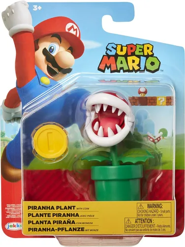 Miniatura 6 de World of Nintendo Super Mario Piranha Plant Figura articulada de 4 pulgadas con moneda