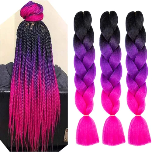 Miniatura 38 de Xiaofeng Extensiones de cabello trenzado coloridas Ombre de 61 cm, 3 unidades, trenzas Jumbo de alta temperatura para trenzas en zigzag y trenzas