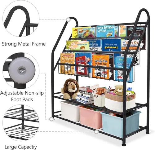 Miniatura 6 de aboxoo Estantería de metal para niños, grande, independiente, para habitación de los niños, organizador de juguetes de 32 pulgadas, estantería Negro